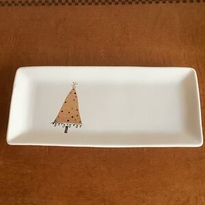 Merry & Bright Rectangular White Tray with Christmas Tree Design
